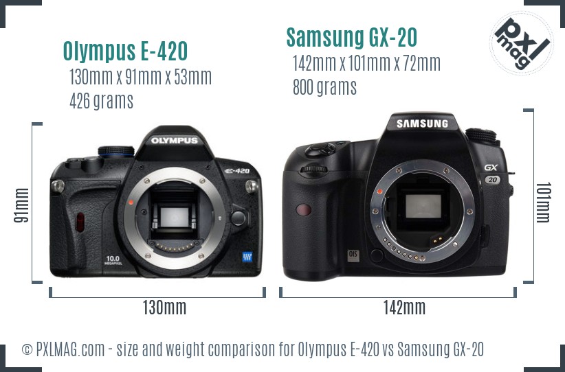 Olympus E-420 vs Samsung GX-20 size comparison Olympus E-420 vs Samsung GX-20 size comparison
