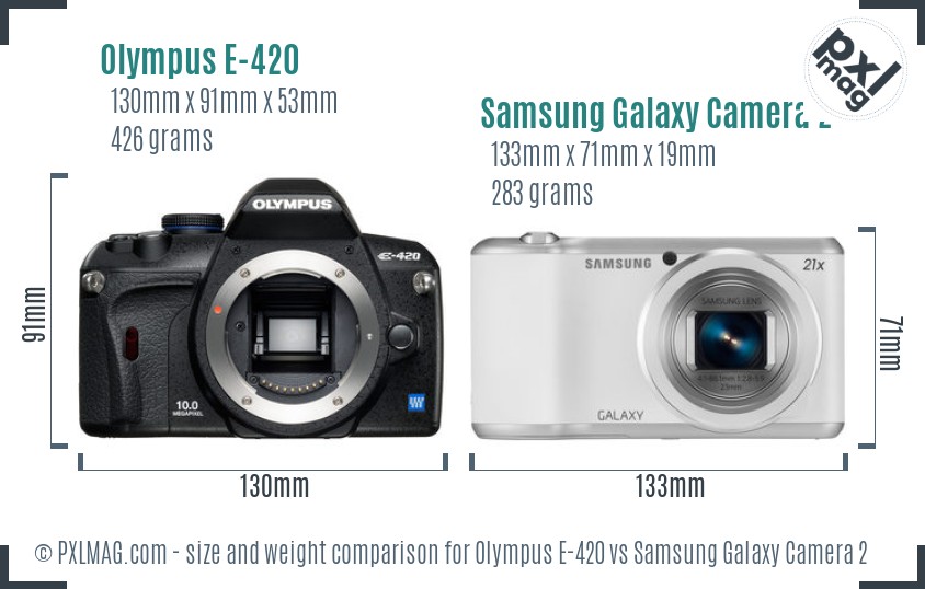 Olympus E-420 vs Samsung Galaxy Camera 2 size comparison