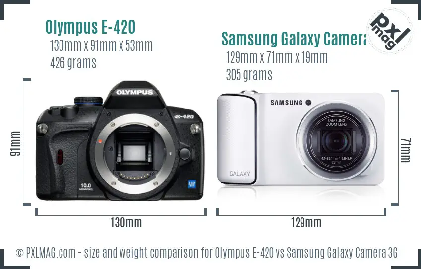 Olympus E-420 vs Samsung Galaxy Camera 3G size comparison