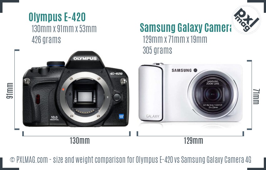 Olympus E-420 vs Samsung Galaxy Camera 4G size comparison Olympus E-420 vs Samsung Galaxy Camera 4G size comparison