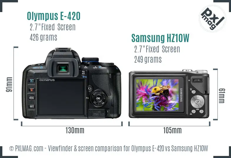 Olympus E-420 vs Samsung HZ10W Screen and Viewfinder comparison