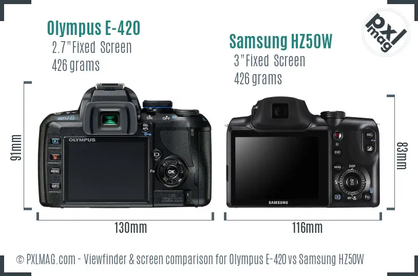 Olympus E-420 vs Samsung HZ50W Screen and Viewfinder comparison