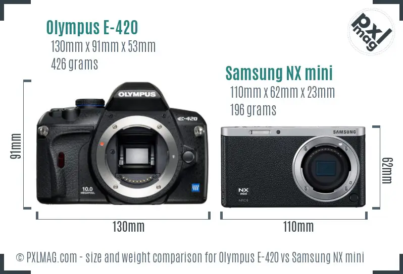 Olympus E-420 vs Samsung NX mini size comparison
