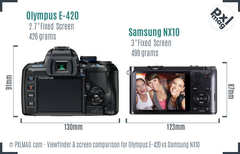 Olympus E-420 vs Samsung NX10 Screen and Viewfinder comparison