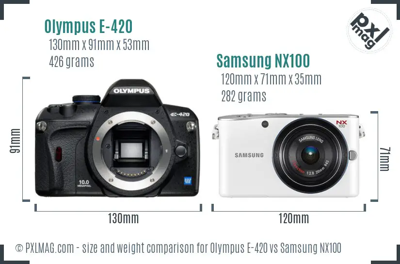 Olympus E-420 vs Samsung NX100 size comparison