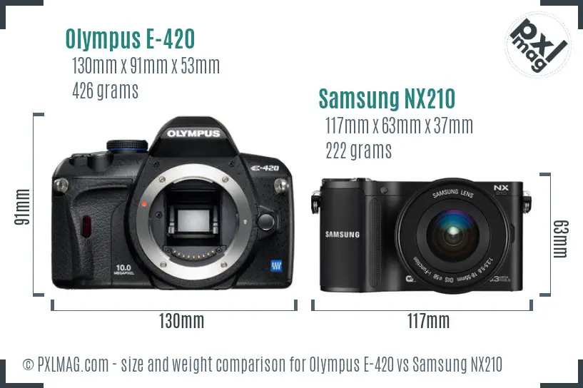 Olympus E-420 vs Samsung NX210 size comparison