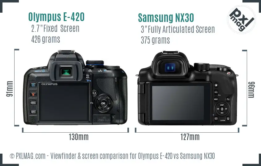 Olympus E-420 vs Samsung NX30 Screen and Viewfinder comparison