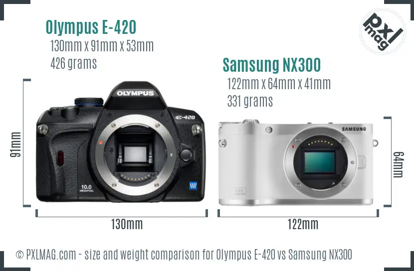 Olympus E-420 vs Samsung NX300 size comparison