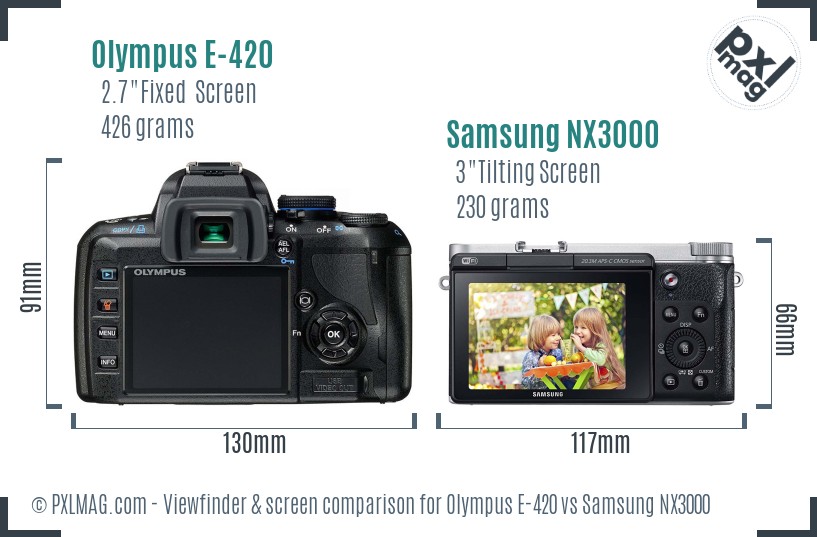 Olympus E-420 vs Samsung NX3000 Screen and Viewfinder comparison