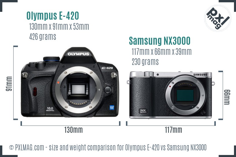 Olympus E-420 vs Samsung NX3000 size comparison