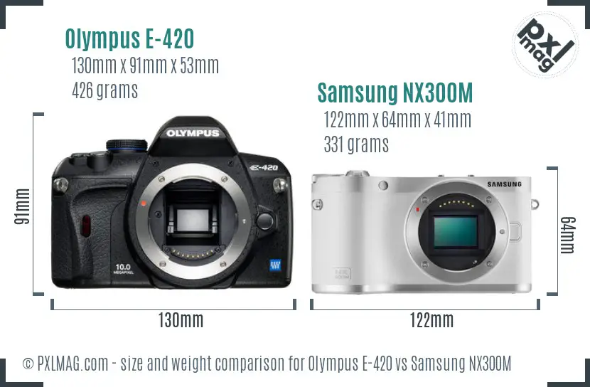 Olympus E-420 vs Samsung NX300M size comparison