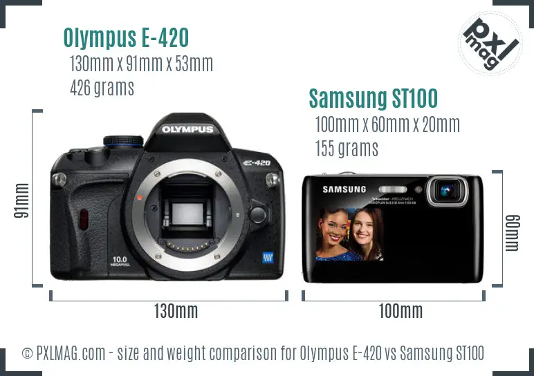 Olympus E-420 vs Samsung ST100 size comparison