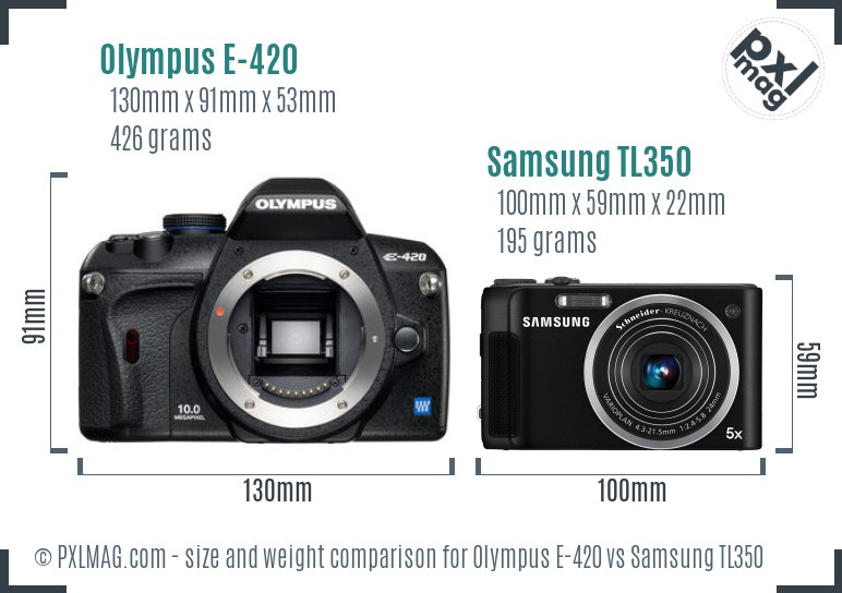 Olympus E-420 vs Samsung TL350 size comparison Olympus E-420 vs Samsung TL350 size comparison