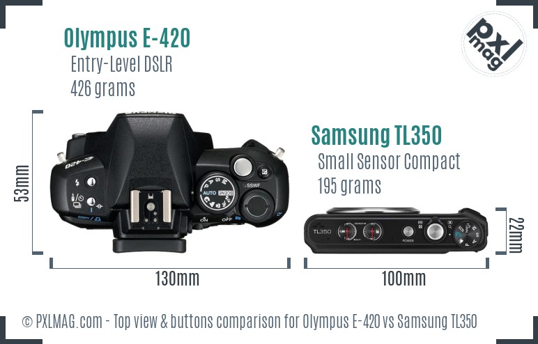 Olympus E-420 vs Samsung TL350 top view buttons comparison