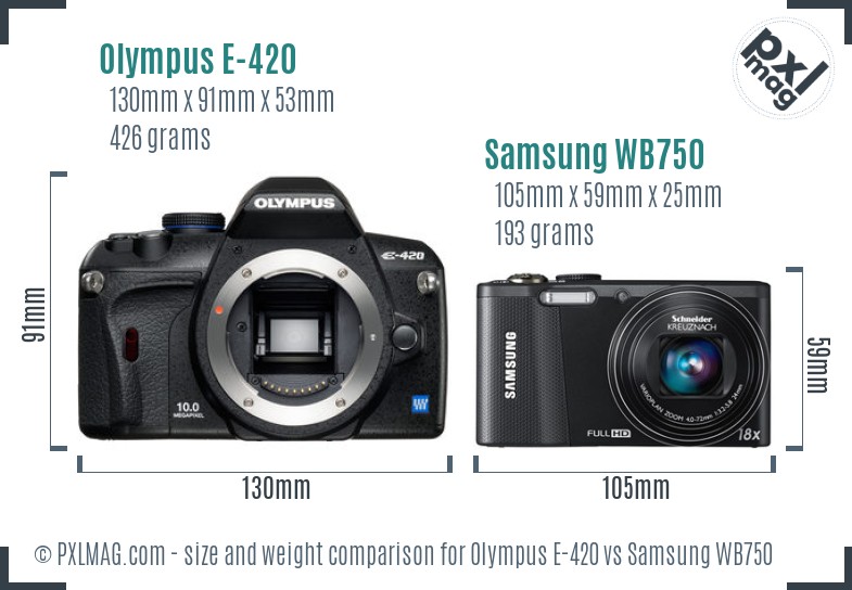 Olympus E-420 vs Samsung WB750 size comparison