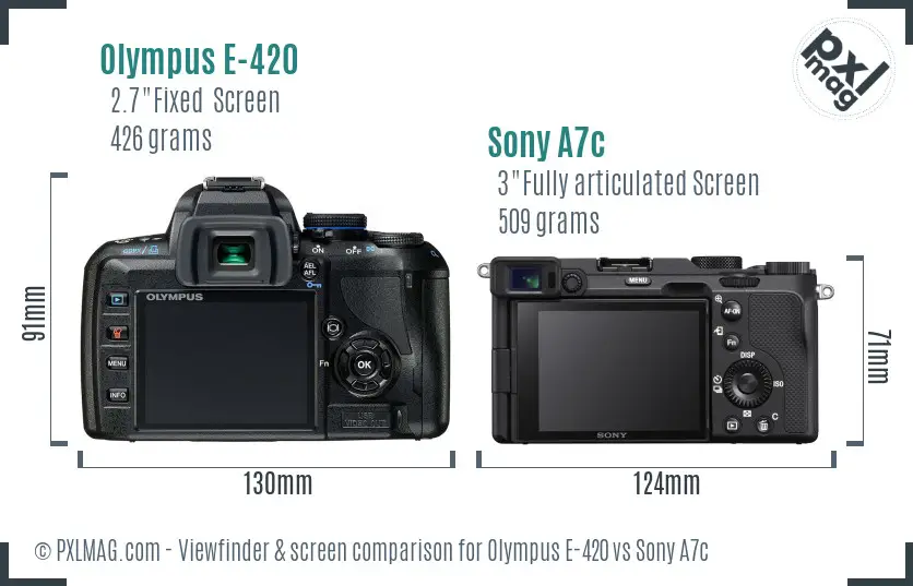 Olympus E-420 vs Sony A7c Screen and Viewfinder comparison