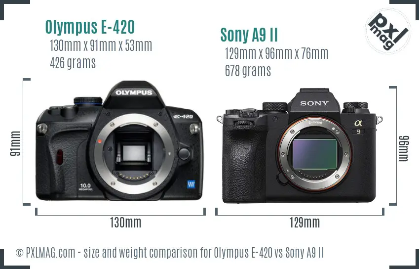 Olympus E-420 vs Sony A9 II size comparison