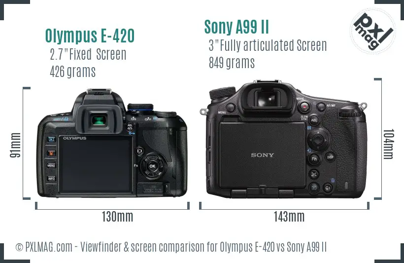 Olympus E-420 vs Sony A99 II Screen and Viewfinder comparison