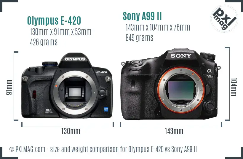 Olympus E-420 vs Sony A99 II size comparison