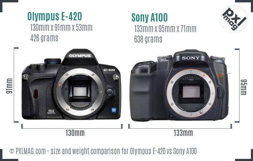 Olympus E-420 vs Sony A100 size comparison