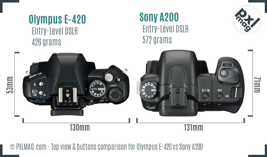 Olympus E-420 vs Sony A200 top view buttons comparison