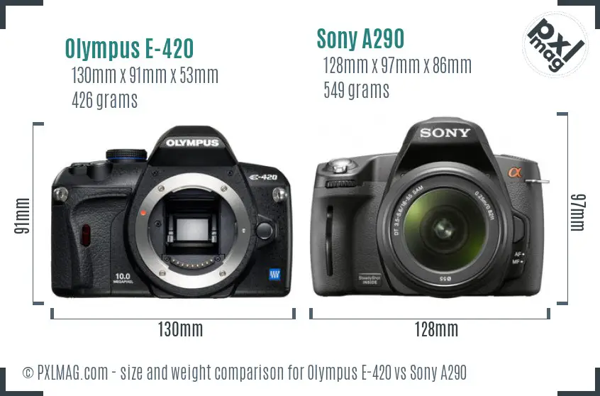 Olympus E-420 vs Sony A290 size comparison