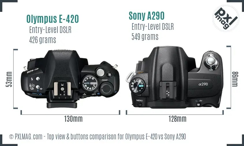 Olympus E-420 vs Sony A290 top view buttons comparison