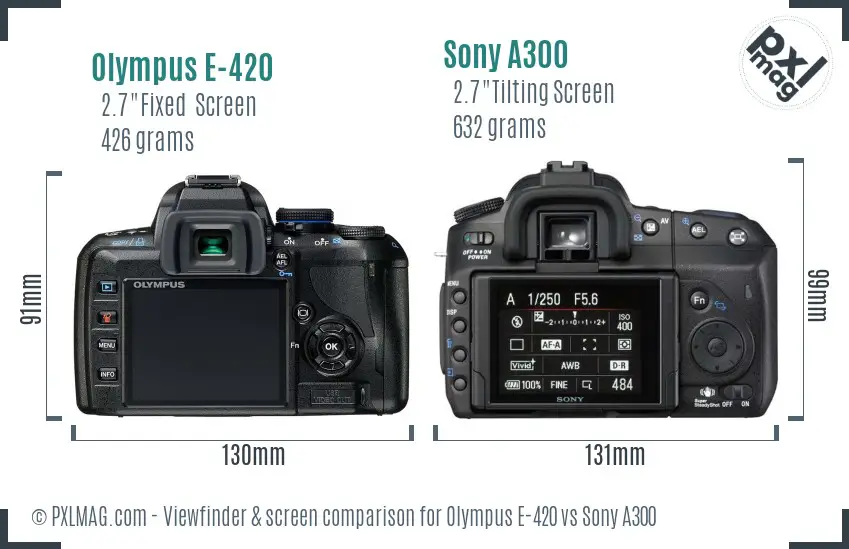 Olympus E-420 vs Sony A300 Screen and Viewfinder comparison