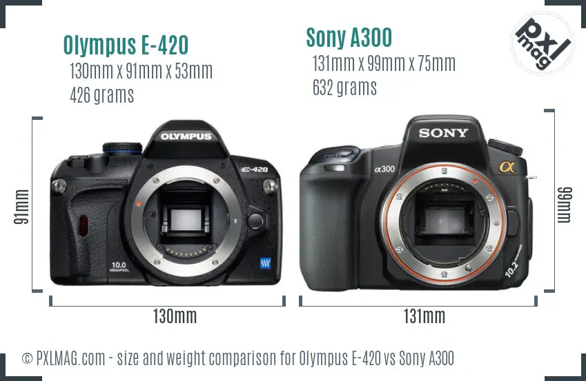 Olympus E-420 vs Sony A300 size comparison