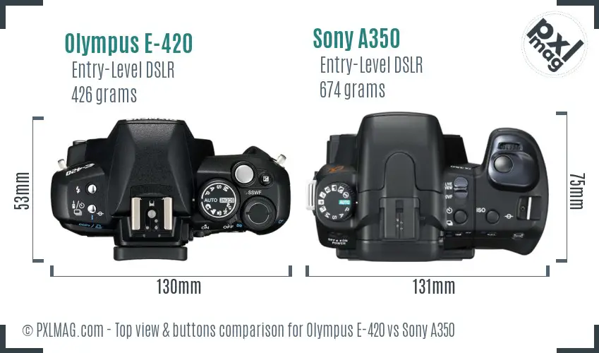 Olympus E-420 vs Sony A350 top view buttons comparison