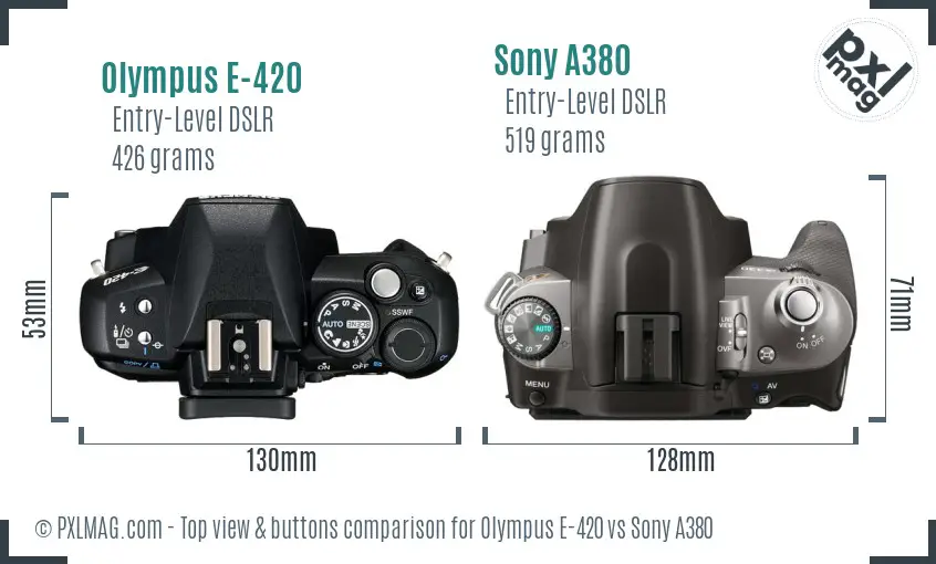 Olympus E-420 vs Sony A380 top view buttons comparison