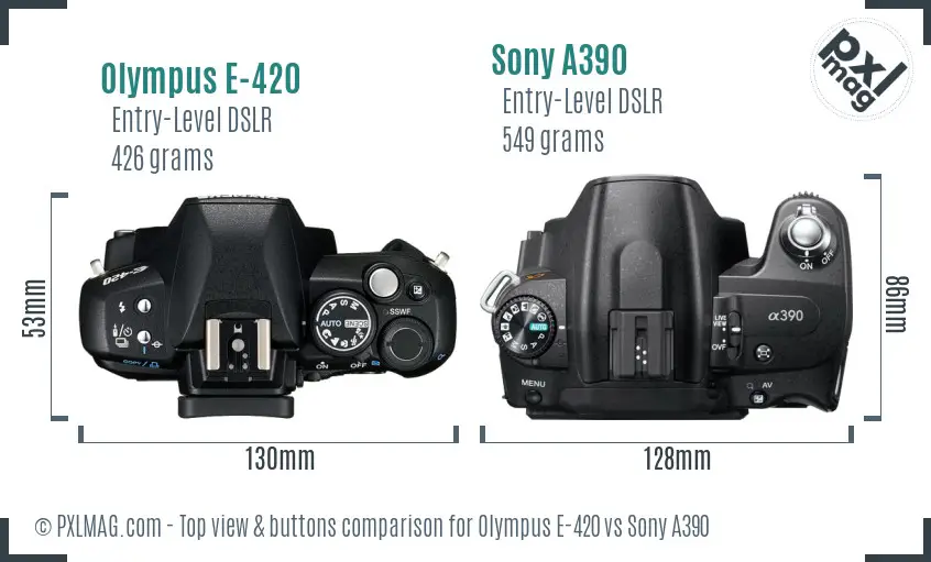Olympus E-420 vs Sony A390 top view buttons comparison