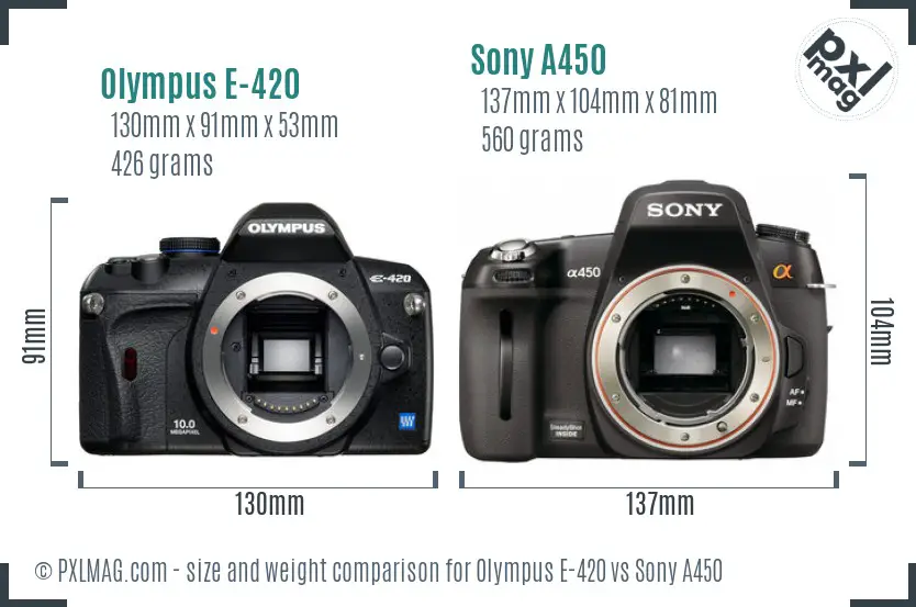 Olympus E-420 vs Sony A450 size comparison