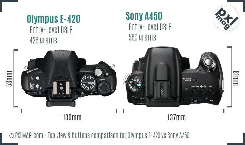 Olympus E-420 vs Sony A450 top view buttons comparison