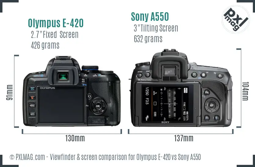 Olympus E-420 vs Sony A550 Screen and Viewfinder comparison