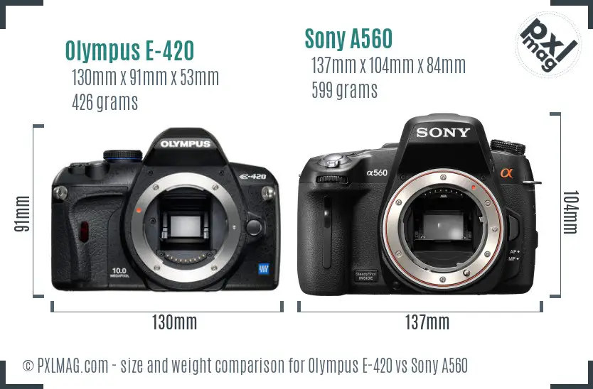 Olympus E-420 vs Sony A560 size comparison