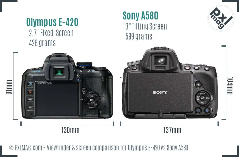 Olympus E-420 vs Sony A580 Screen and Viewfinder comparison