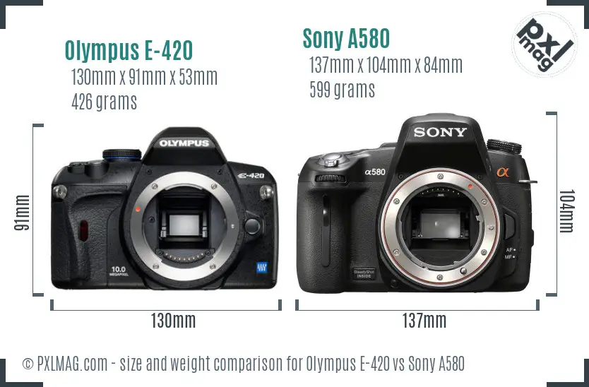 Olympus E-420 vs Sony A580 size comparison