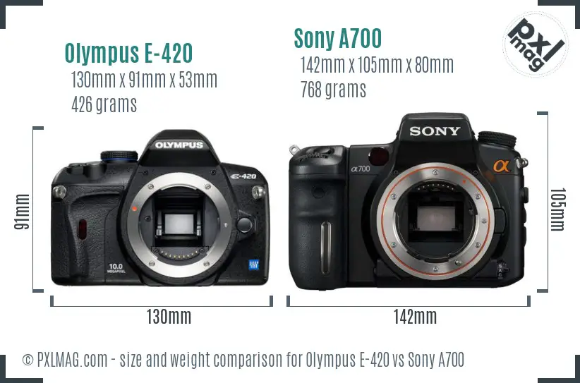 Olympus E-420 vs Sony A700 size comparison