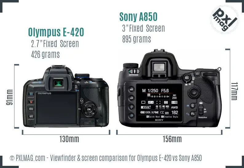 Olympus E-420 vs Sony A850 Screen and Viewfinder comparison