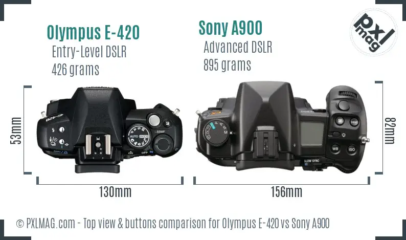 Olympus E-420 vs Sony A900 top view buttons comparison Olympus E-420 vs Sony A900 top view buttons comparison