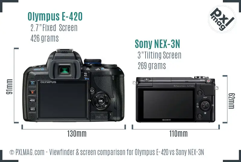 Olympus E-420 vs Sony NEX-3N Screen and Viewfinder comparison