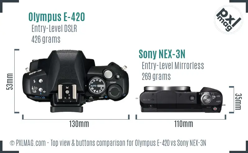 Olympus E-420 vs Sony NEX-3N top view buttons comparison