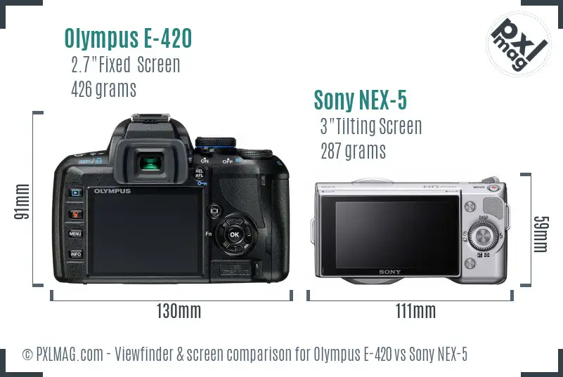 Olympus E-420 vs Sony NEX-5 Screen and Viewfinder comparison