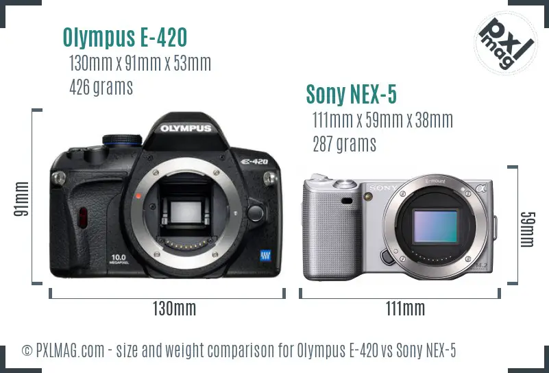 Olympus E-420 vs Sony NEX-5 size comparison