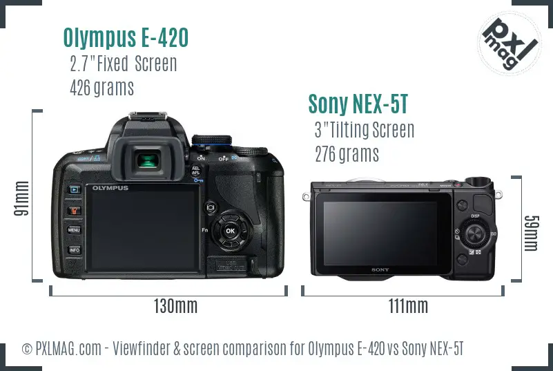 Olympus E-420 vs Sony NEX-5T Screen and Viewfinder comparison