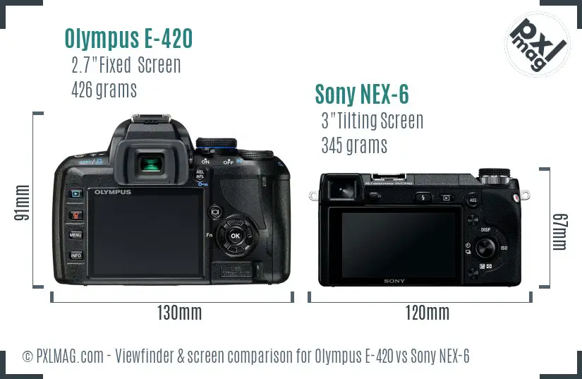 Olympus E-420 vs Sony NEX-6 Screen and Viewfinder comparison