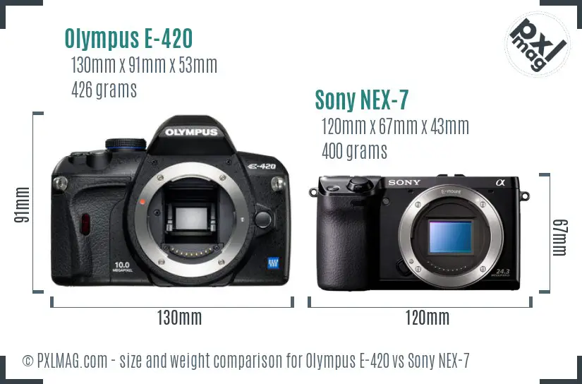 Olympus E-420 vs Sony NEX-7 size comparison