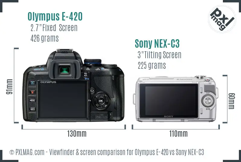 Olympus E-420 vs Sony NEX-C3 Screen and Viewfinder comparison