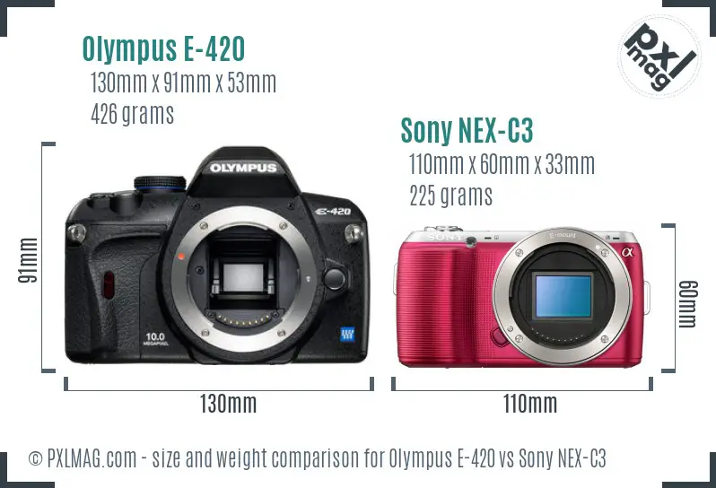 Olympus E-420 vs Sony NEX-C3 size comparison